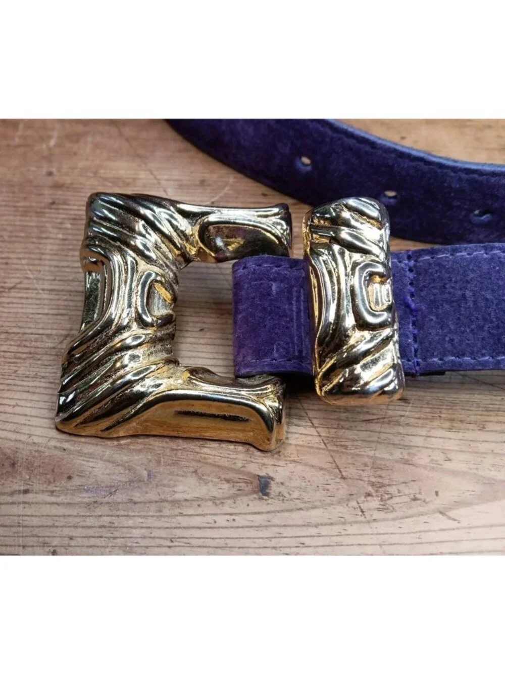Vtg Belt Accessories By Pearl Womens L Genuine Suede Purple Goldtone Buckle USA